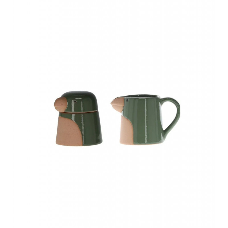 Sucrier & crémier perroquet vert