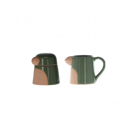 Sucrier & crémier perroquet vert