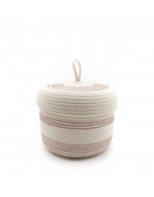 Panier avec couvercle - Ecru & Bordeaux