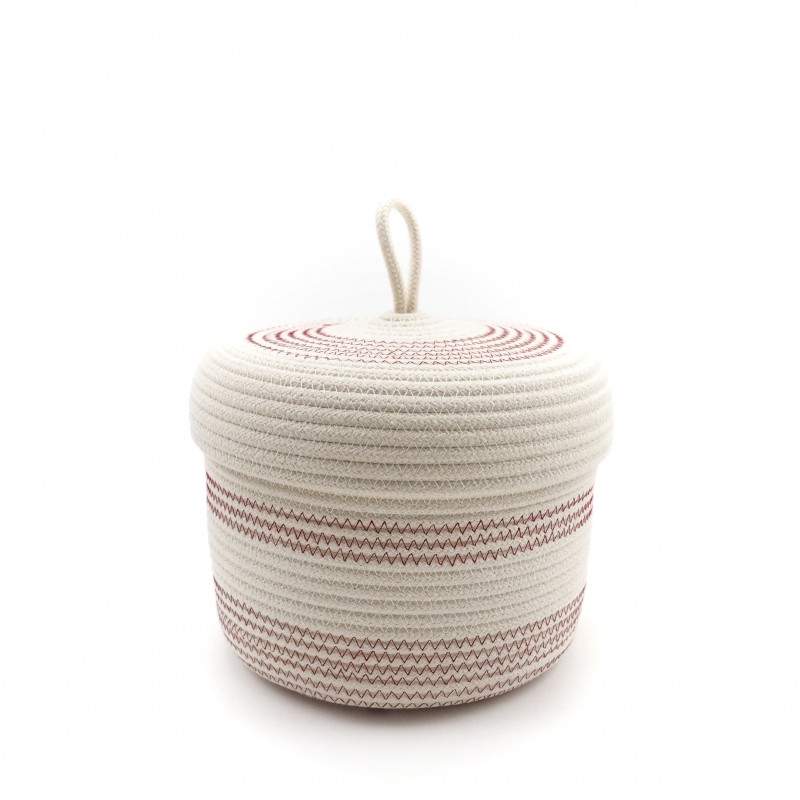 Panier avec couvercle - Ecru & Bordeaux